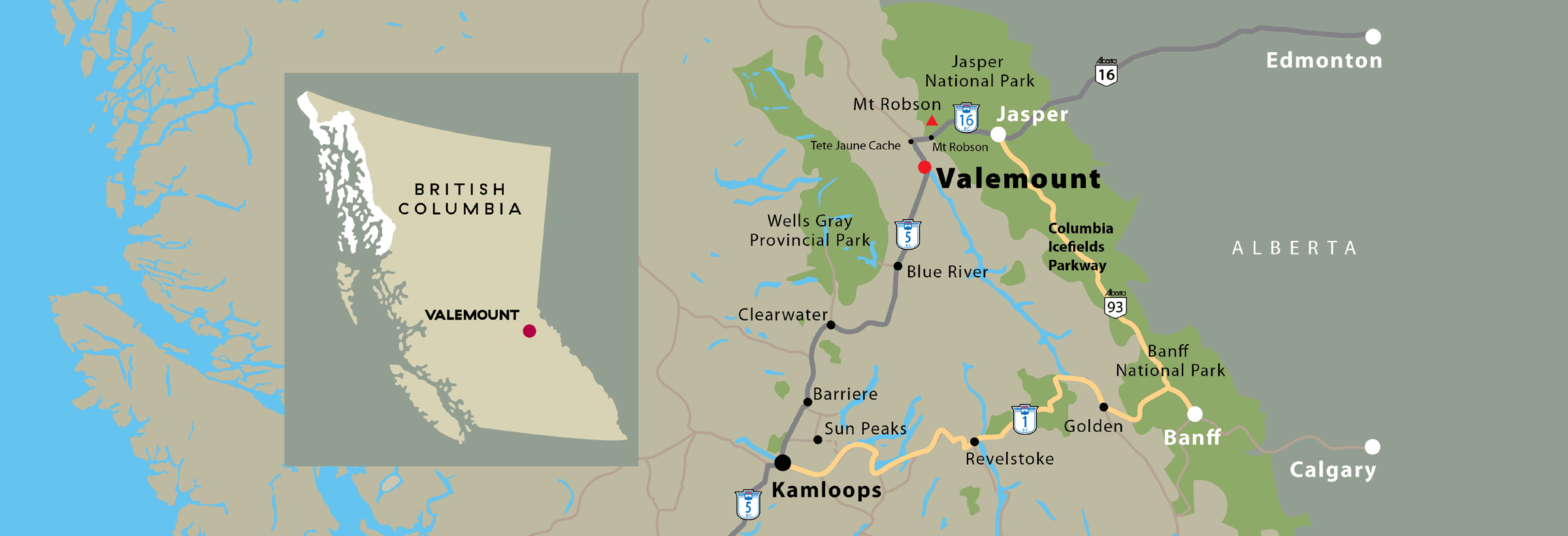 Overview map of Valemount and British Columbia