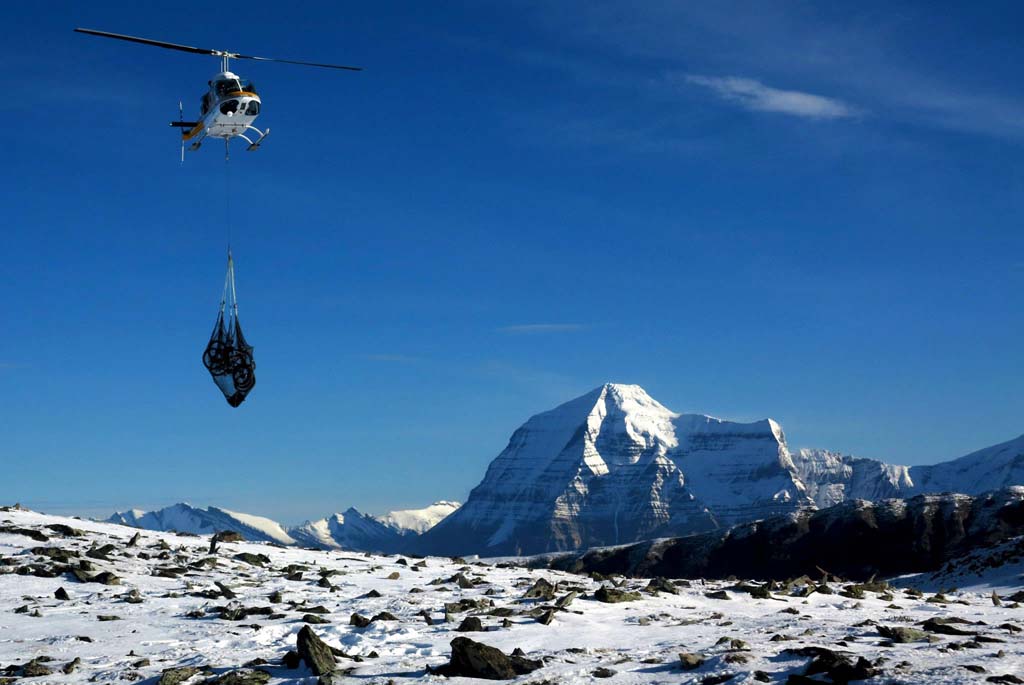 mount robson with helicopter