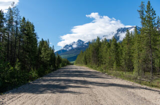 A road leading to a mountain in Valemount.